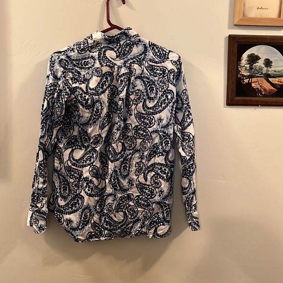Women’s Long Sleeved Sleeved Button Down, Paisley Pattern, Blue, Black, White - Picture 6 of 6